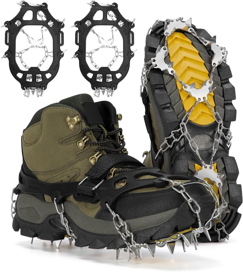Tomaje 24 Spikes Crampons for Shoes, Anti Slip Ice Cleats for Shoes and Boots, Traction Ice Snow Grip with Stainless Steel Spikes and Silicone Men Women for Hiking, Walking, Climbing, Jogging,Fishing - Image 1